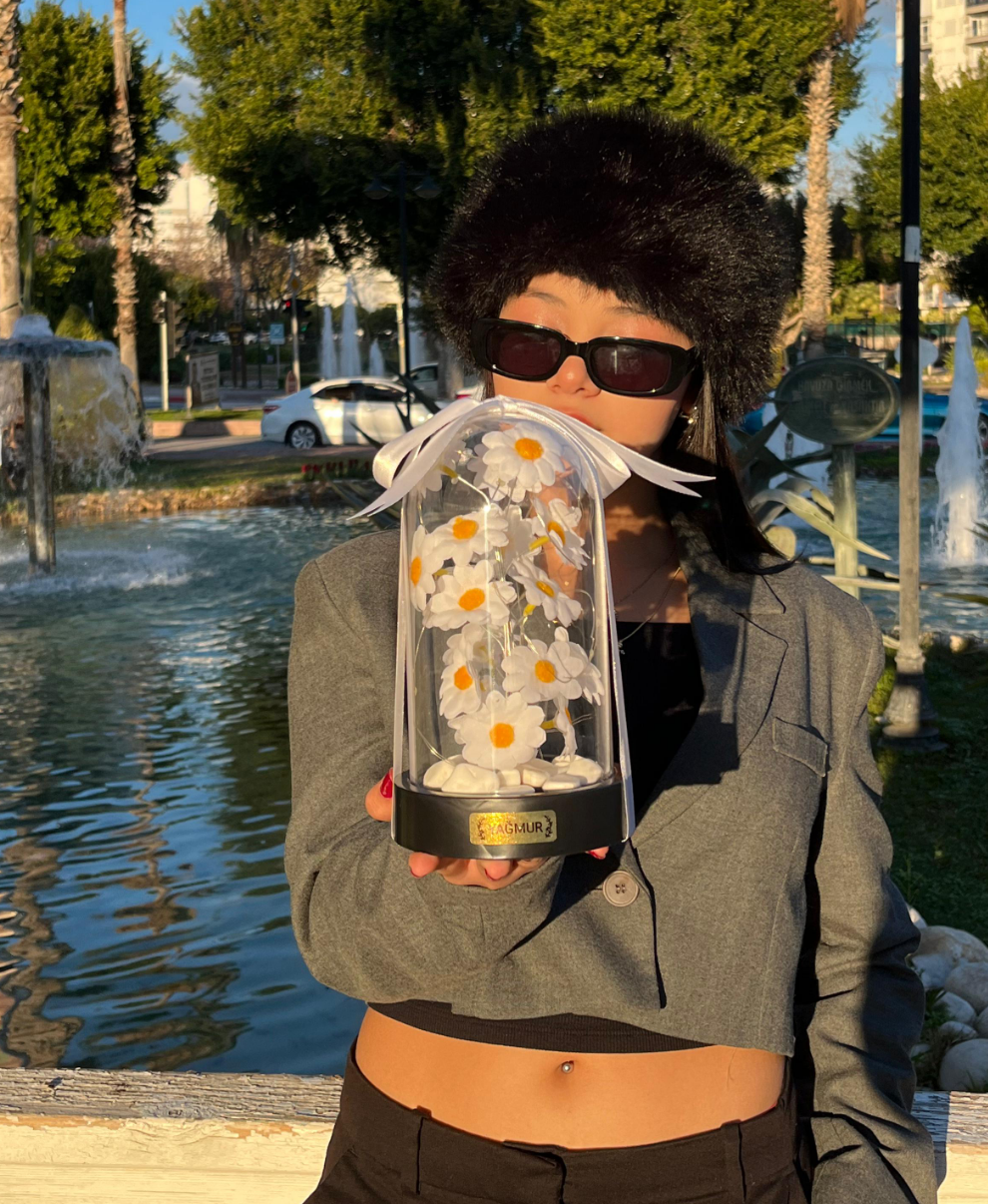 Kişiye Özel Işıklı Papatya Fanusu