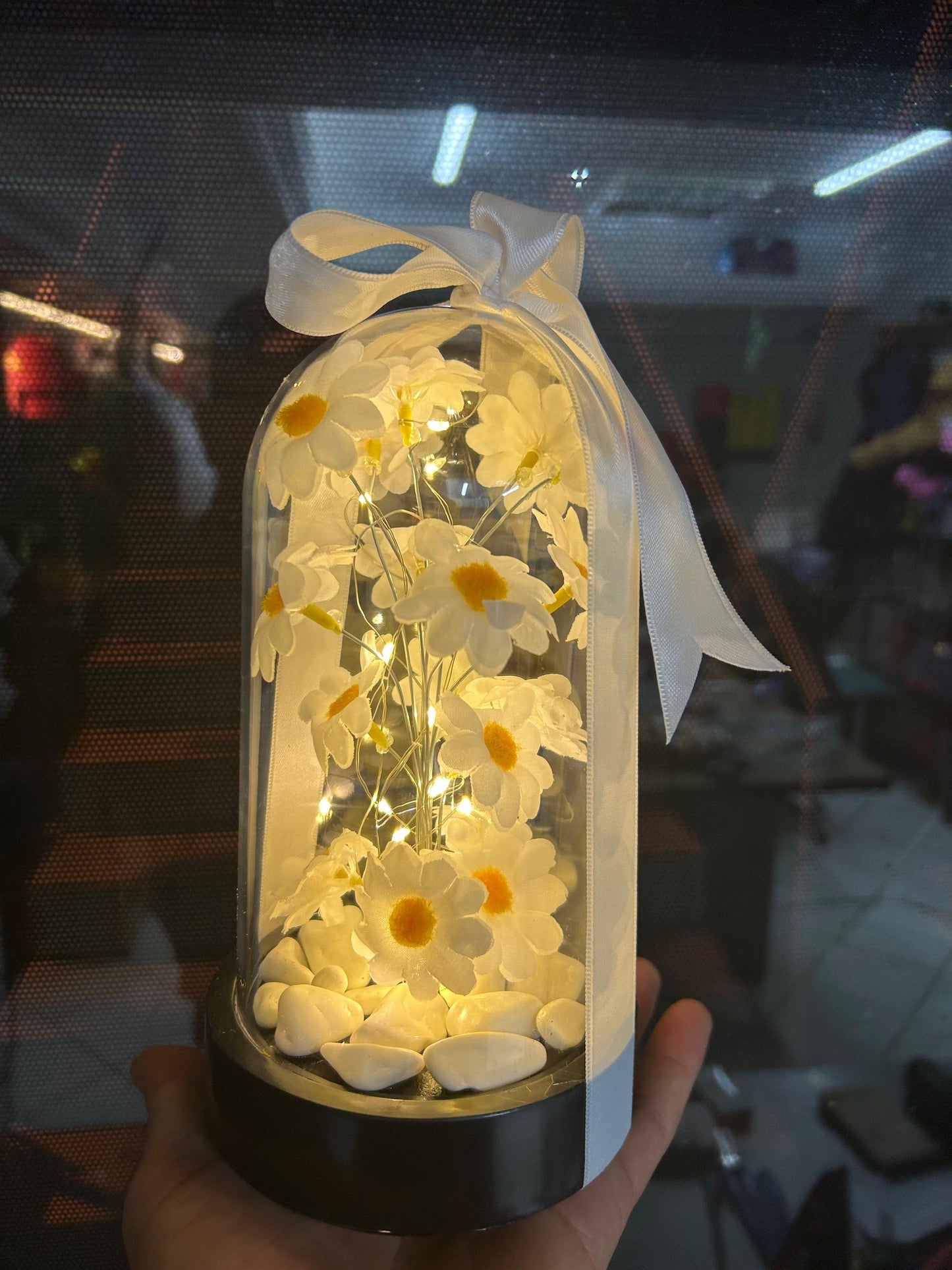 Kişiye Özel Işıklı Papatya Fanusu