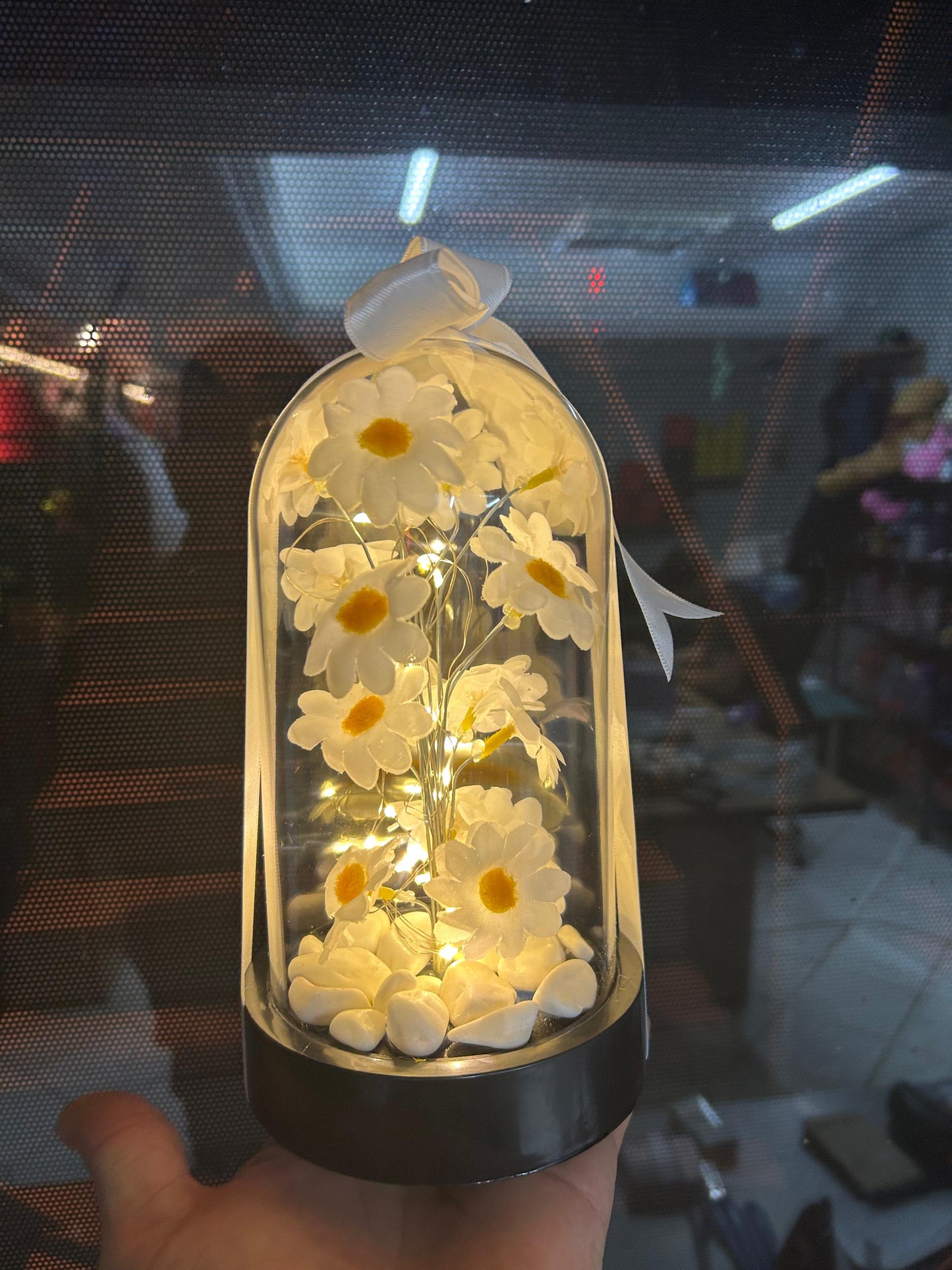 Kişiye Özel Işıklı Papatya Fanusu